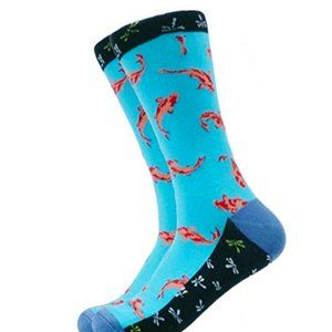 Mens Novelty Koi Fish Dragonfly Cotton Crew Socks